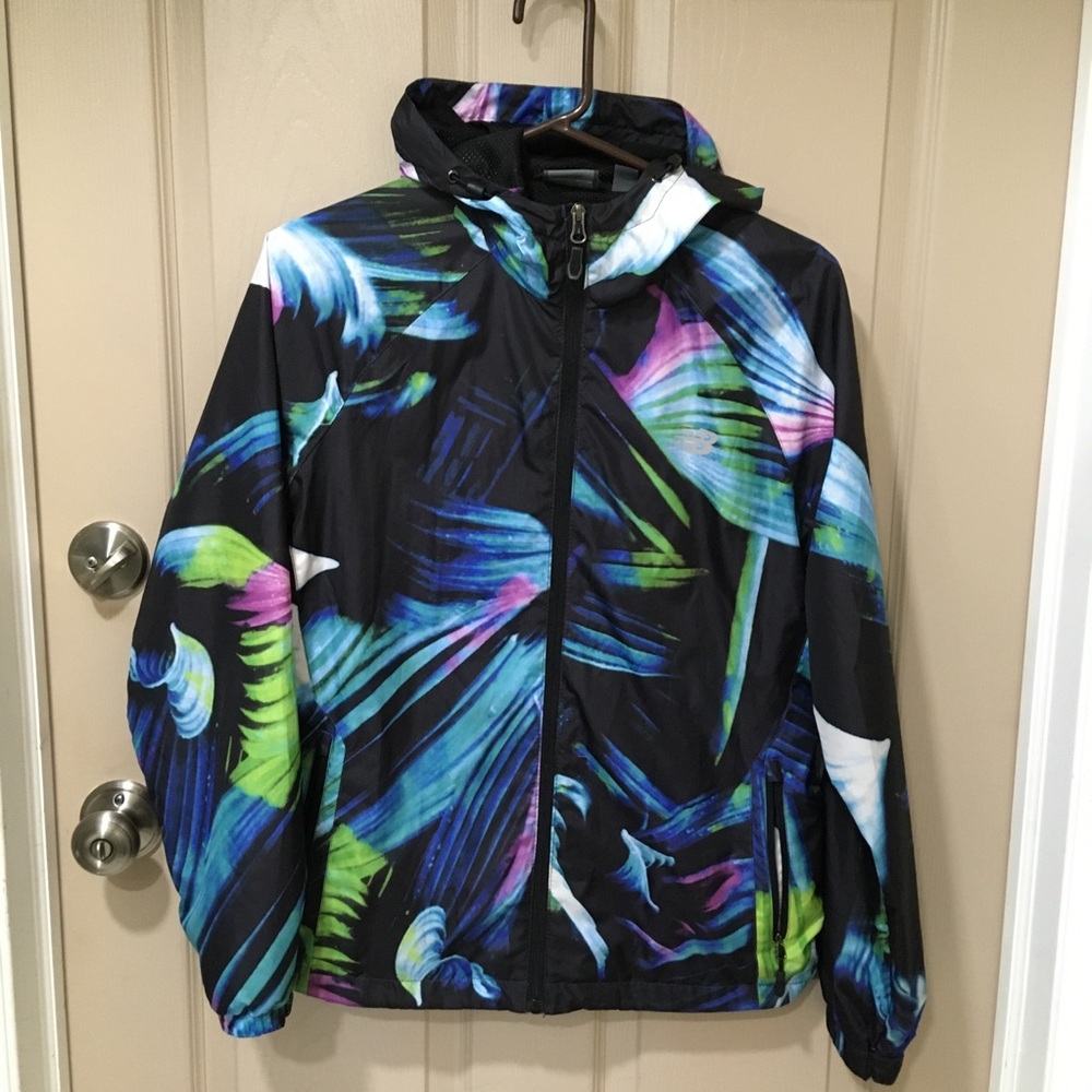 New Balance Vibrant Multicolored Windbreaker Rain Jacket SZ M.